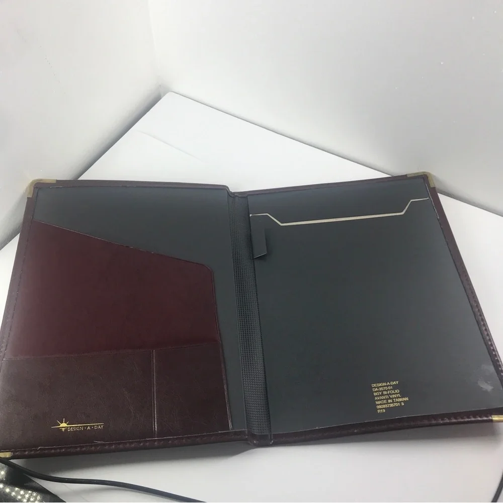 Brown Leather Portfolio Folder Document Business Card Holder  Note Pad